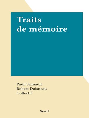 cover image of Traits de mémoire